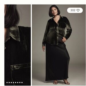 Anthropologie Black Velvet Button-Down Shirt